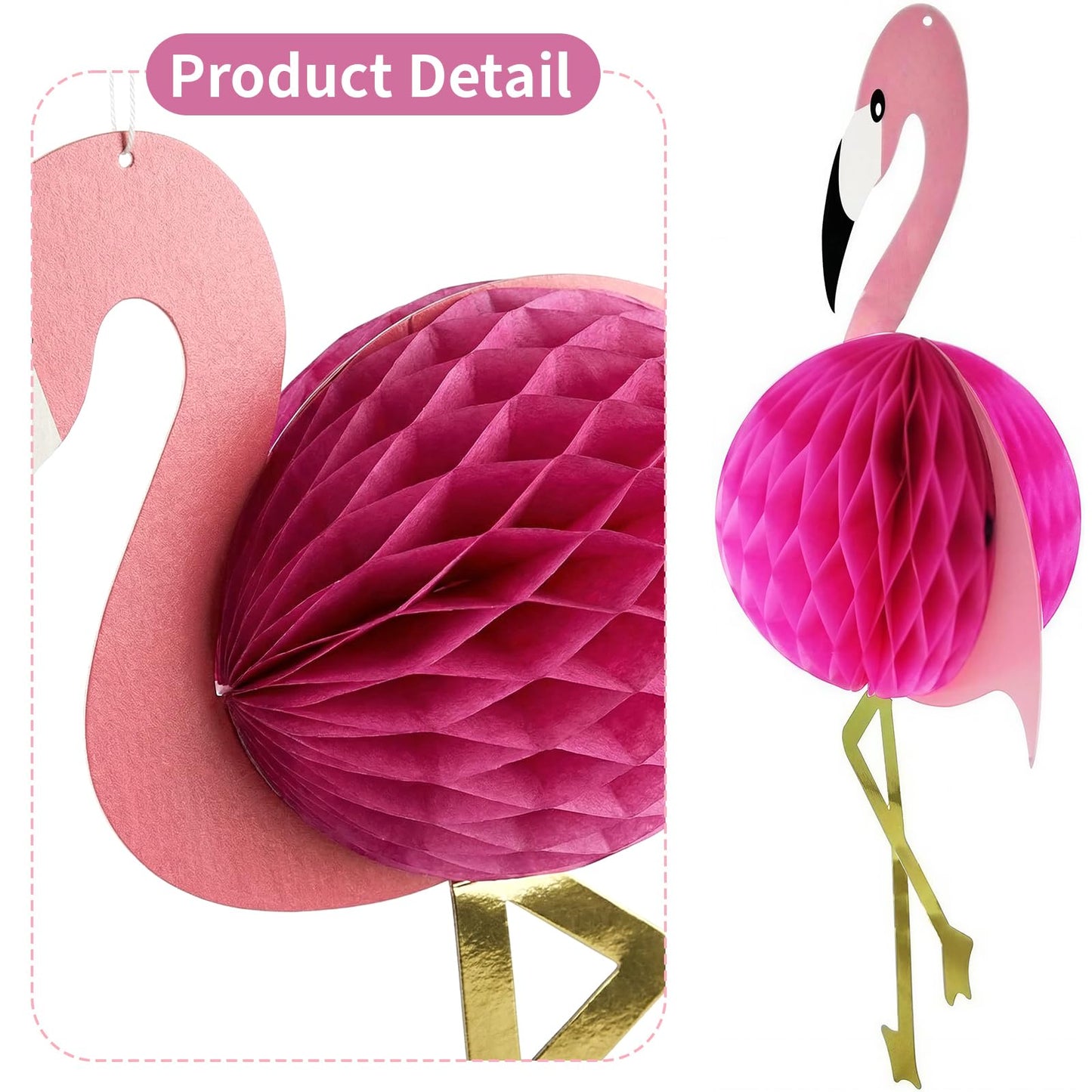 2Pcs Flamingo Honeycomb Hanging Decorations 21" Deal for Girls Luau Birthday Hawaiian Present Popular Party Supplies Banner Gift Pink