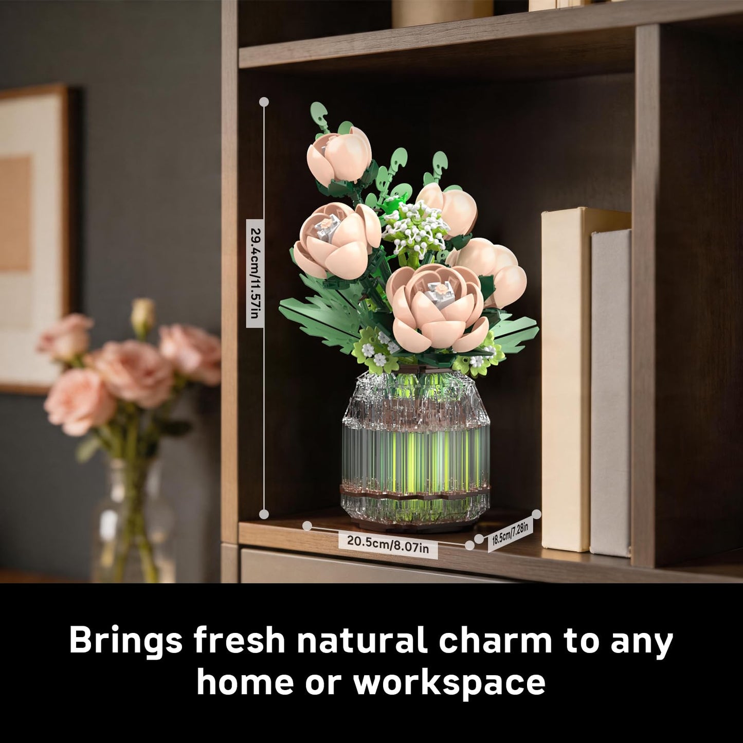 Mould King Botanicals White Roses Building Set - Artificial Plant & Flower Realistic Building Blocks for Women & Men, Adults - Home, Office Decor Gift