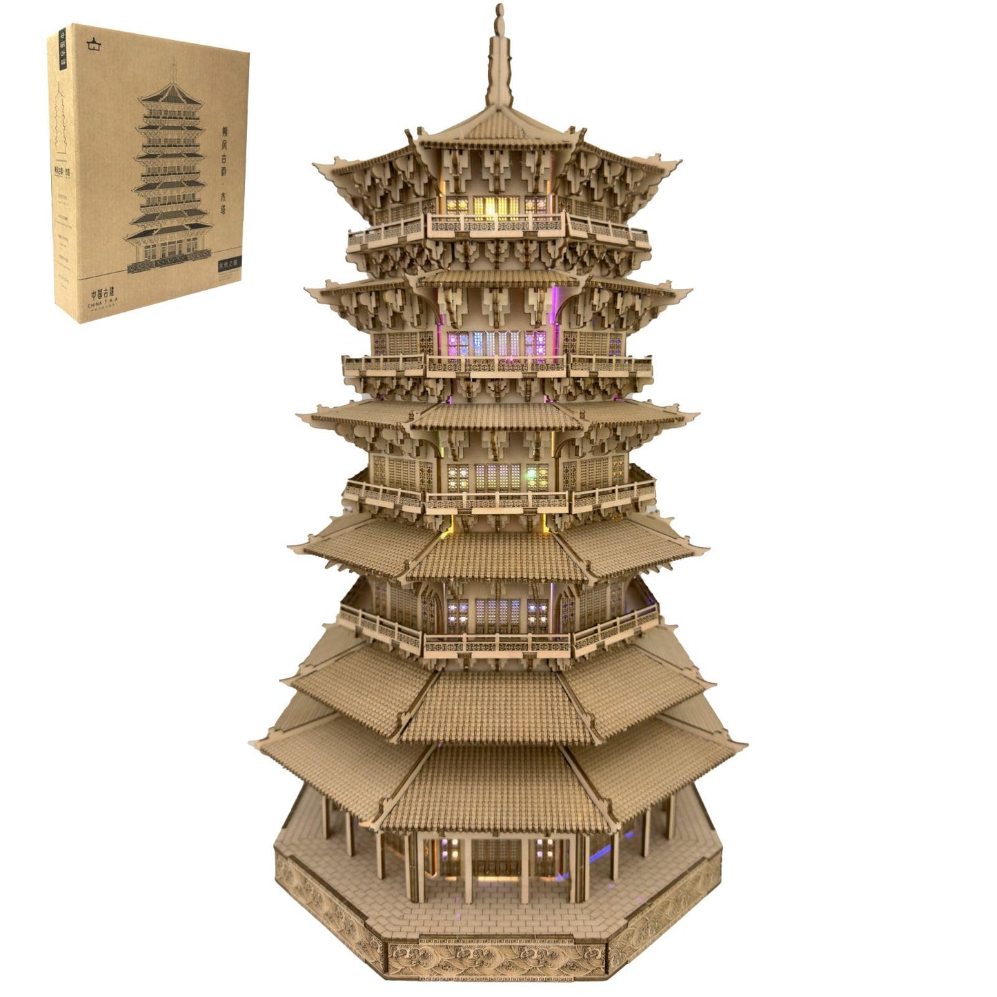 3D Wooden Puzzles for Adults Wooden Pagoda Assembly Model Kits,3D Puzzle Adult Building Crafts for Adults and 14+ Teens.(Five-Storied Pagoda 1287