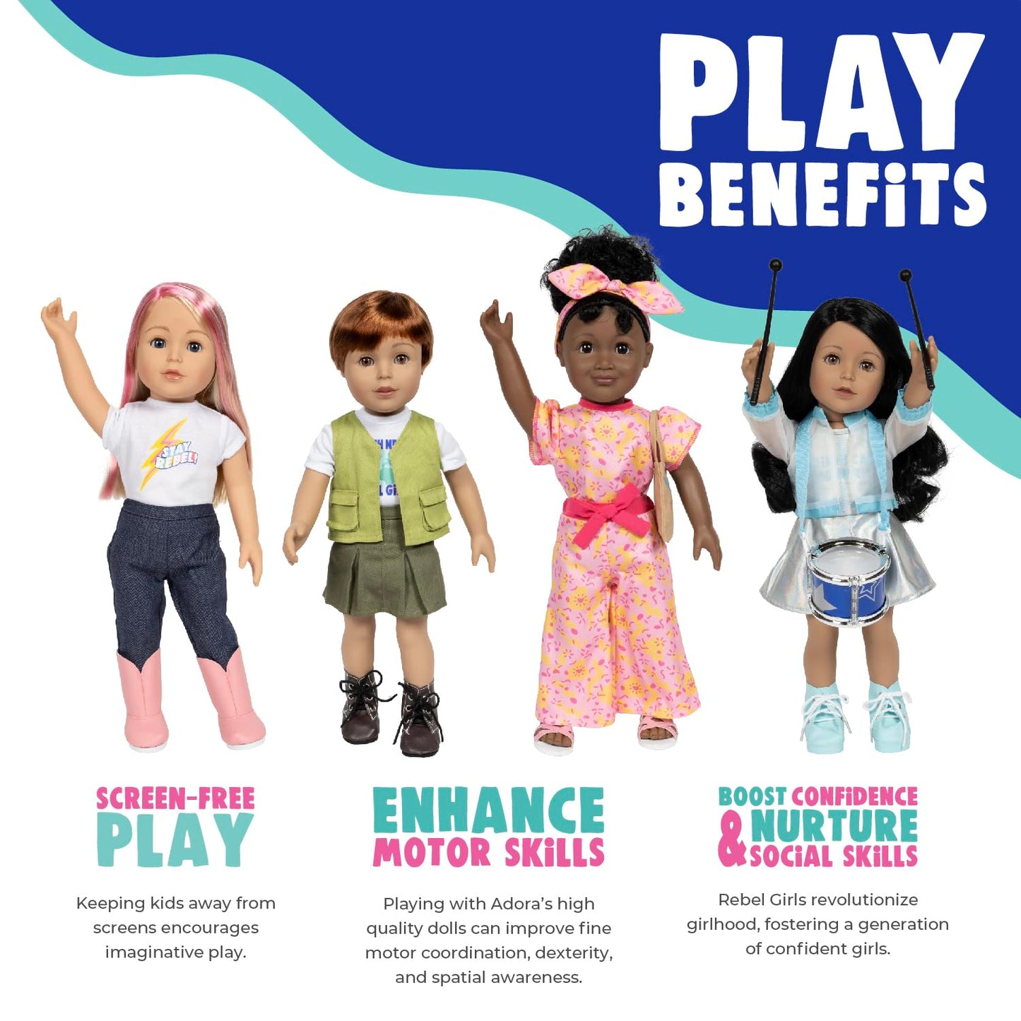 Adora 18" Rebel Girls Doll Collection - Inspired by Good Night Stories Rebel Girl Books - Premium Quality Soft and Movable Doll Body with Realistic