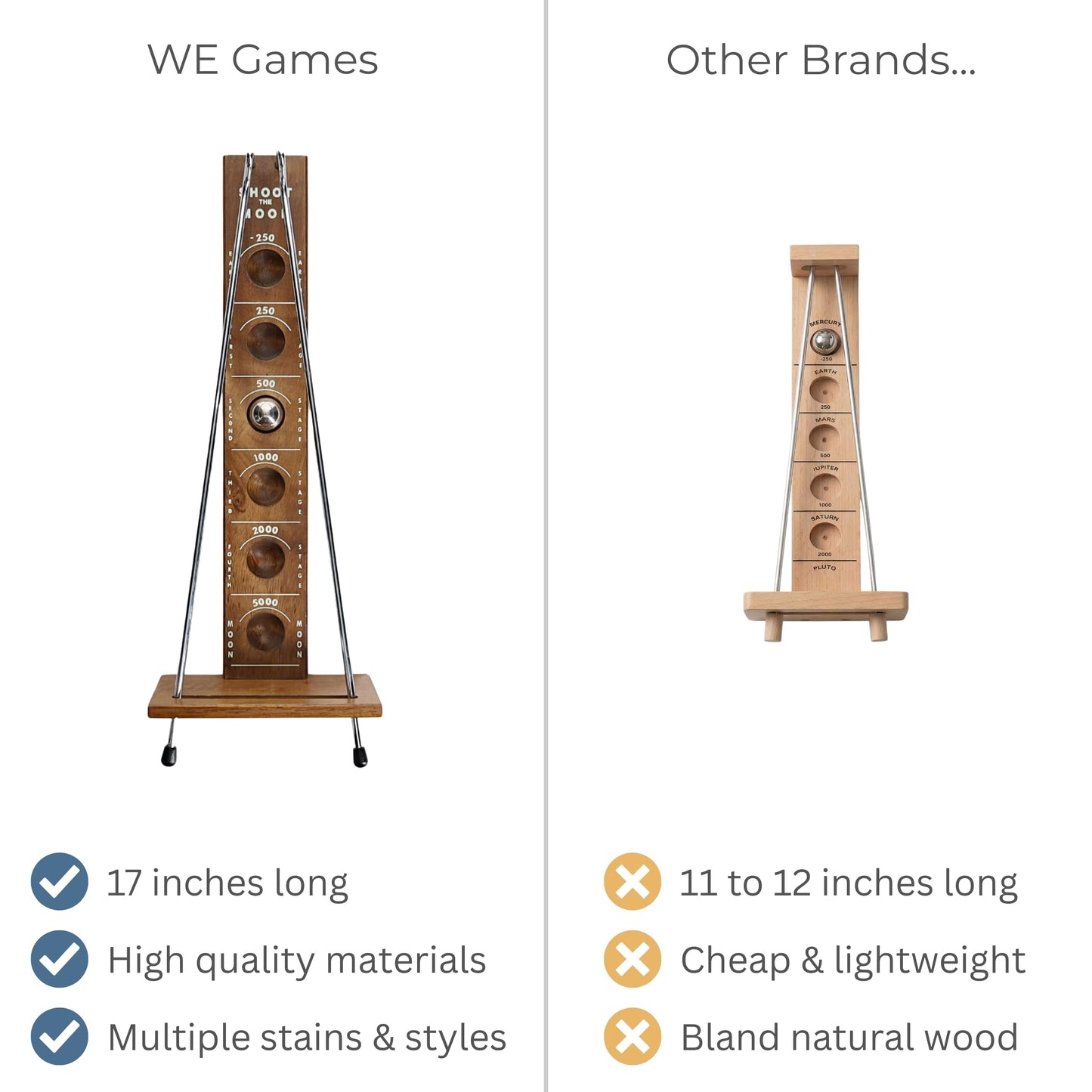 WE Games Shoot the Moon Game, Large 17.5 inch Size, Walnut Wood Stain, Retro Games for Adults, Classic Table Top Board Game