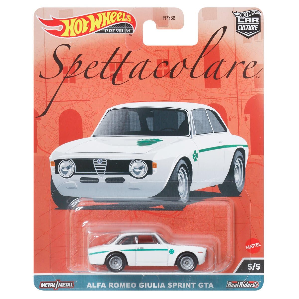 Hot Wheels Car Culture 2023 Spettacolare Series - Bundled Complete 5?Pack (FPY86?959B) | Alfa Romeo Giulia GTA, 155 V6 Ti, Lancia Stratos, Countach