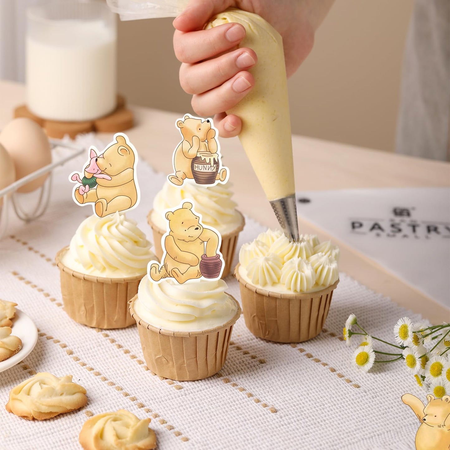 48 Pcs Classic Winnie Cupcake Toppers Cake Topper Cute Baby Shower Decorations Adorable For Bee Themed Party Decor Welcome Baby First Birthday