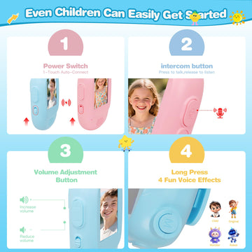 Video Walkie Talkies for Kids, Blue/Pink 2 Pack 1000 mAh Rechargeable Long Range Video walkie talkies, 3 Wearing Options Indoor Outdoor Toys for