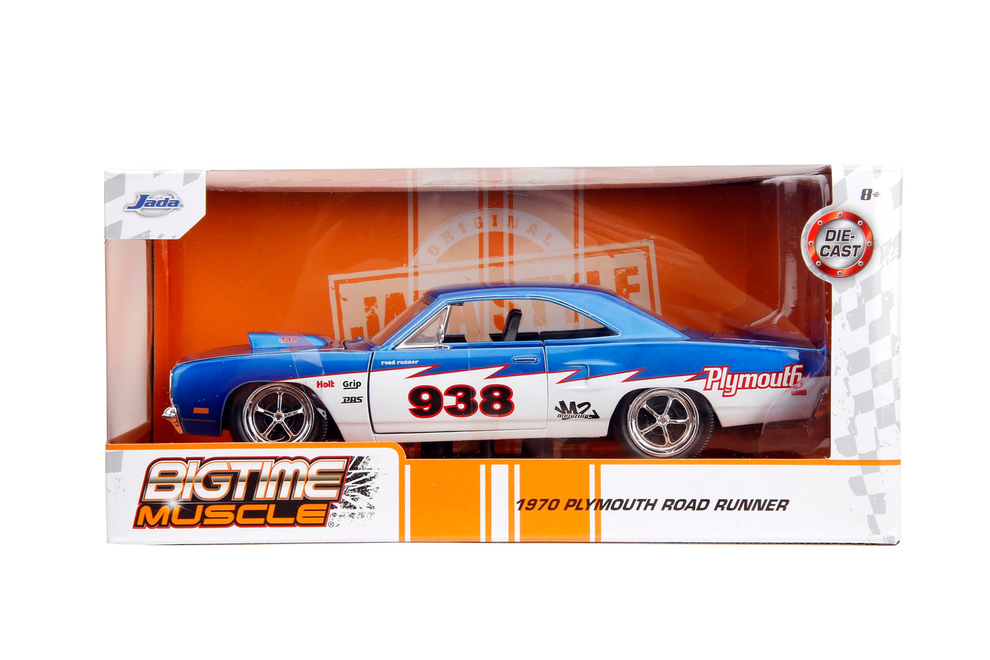 Jada Big Time Muscle 1:24 1970 Plymouth Roadrunner Die-Cast Car, Toys for Kids and Adults(Candy Blue/White)