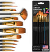 Professional Artist Paint Brush Set of 12 - Painting Brushes Kit for Kids, Adults Fabulous for Canvas, Watercolor & Fabric - for Beginners