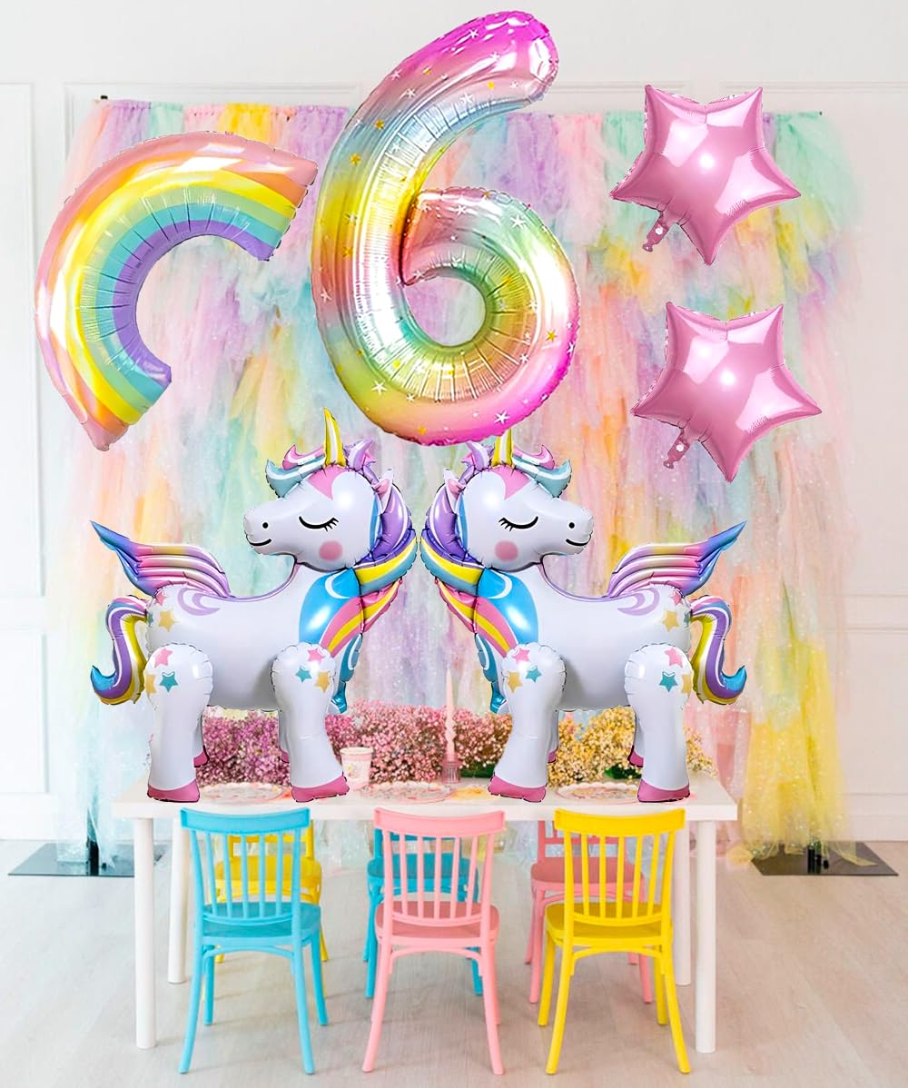Self Standing Unicorn Balloons, 6PCS Unicorn Kids 6th Birthday Party Decor