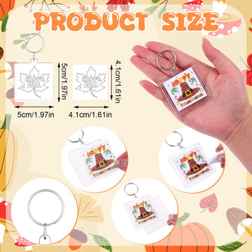 XEQWZVFR 60Pcs Keychains Crafts Color Your Own Keyring DIY Acrylic Keychains Bulk Turkey Pumpkin Acorn Paper Crafts Gifts Kit for Sunday School