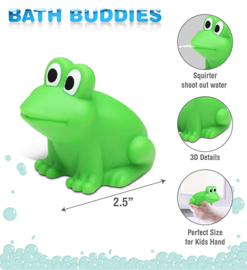 DolliBu Frog Bath Buddy Squirter - Floating Green Frog Rubber Bath Toy, Fun Water Squirting Bathtime Play for Toddlers, Cute & Soft Animal Toy