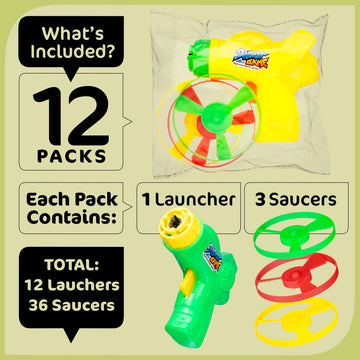 Srenta 12 Pack Flying Disc Shooters for Kids, Interactive Cat Fetch Spinning Saucer Launcher, Indoor & Outside Toys, Party Favor Frisbees, Cat