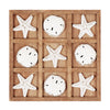 NIKKY HOME Beach Tic Tac Toe for Fun Starfish Sand Dollar Coastal House Coffee Table Decor Wood Board Travel Game, 8.97 by 8.97-in Distressed White