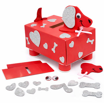 4E's Novelty DIY Valentines Mailbox for Kids - Valentines Day Card Box Craft Kit - DIY Dog Mailbox with Foam Stickers - School Mailbox Classroom