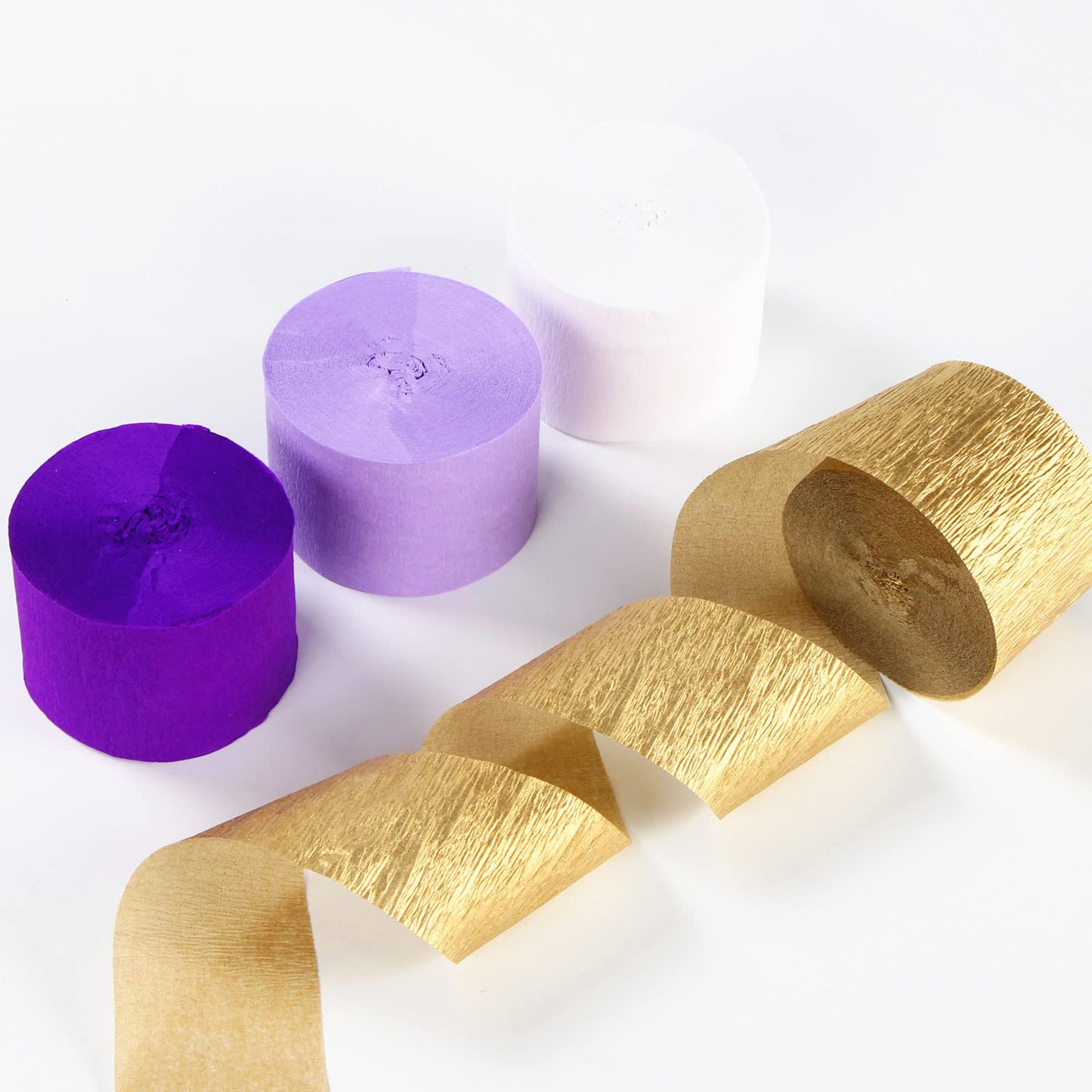 Purple-Gold Party Decorations Crepe-Paper Streamers - 8 Rolls White Purple Lavender Graduation Steamer Woman Birthday Wedding Bridal Shower Paper