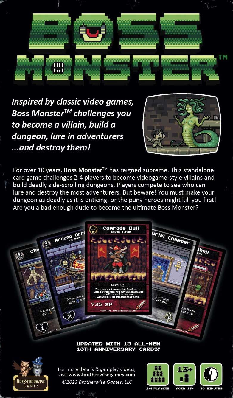 Boss Monster 10th Anniversary Edition by Brotherwise Games | 30 Min Playing Time | 2-4 Players | Ages 13+ | Building Card Game with New Rooms, Bosses