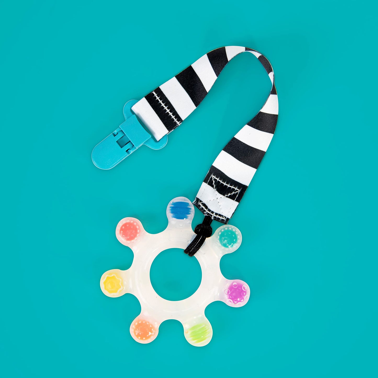 Sassy Rainbow Star Teether with Keeper | Textured Silicone Teether for Teething | Ages 3+ Months and Up