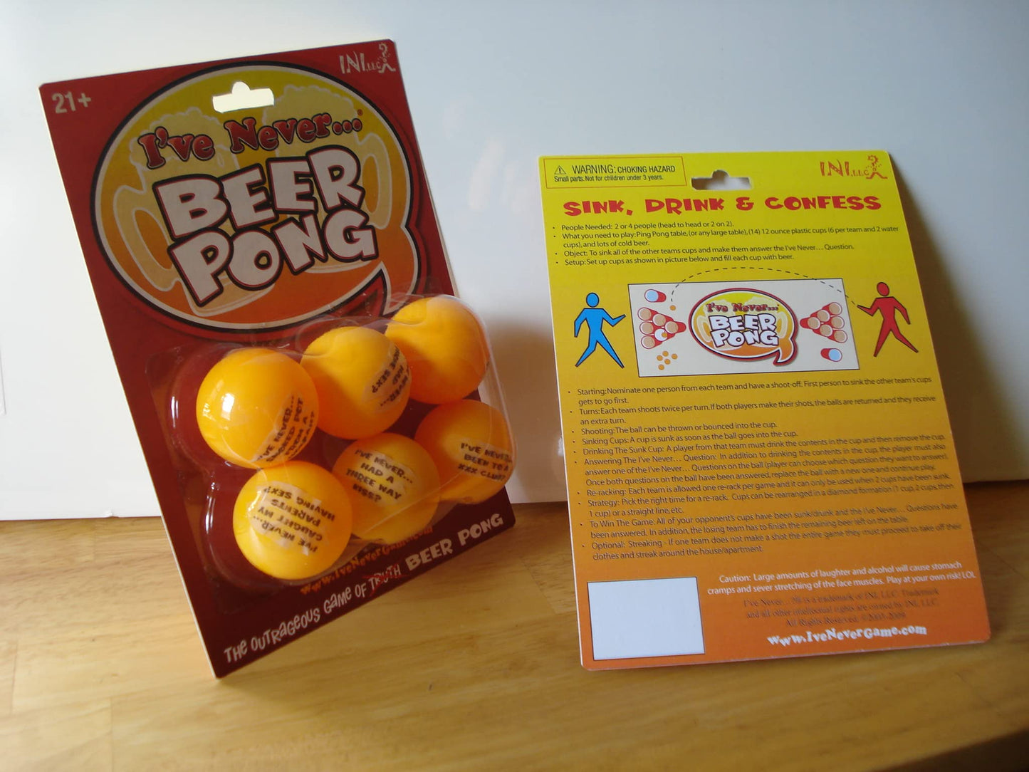 Beer Pong Balls, 6 Pack, Orange, with Funny I've Never Sayings