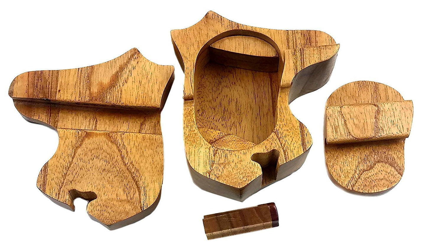 Oberstuff Mane Stay Horse Head All Natural Exotic Woods Puzzle Box, 4.75 X 4.5 X 2 with Sliding Wooden Key Lock, Sliding Cover and Inner Lid to Hidden