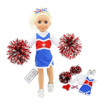 Emily Rose 14" Doll 6-Piece Complete Cheerleader Outfit Set with Pom-Poms & Gym Shoes | Matching Hair Bow & T-Shirt | Fits WellieWishers & Similar