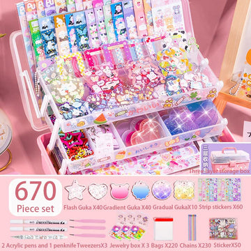 Vsco 670 PCS Vinyl Aesthetic Stickers Luxury Guka Suit with Storage Box Gooka Stickers for Hand Account for Girls, Kids, Children (X013)