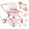 LullaBaby - 14-Inch Doll & Twin Stroller Accessories Set - Foldable Canopy & Storage Basket - Pink & Golden Stars Design - Pretend Play 2+ Years- Doll