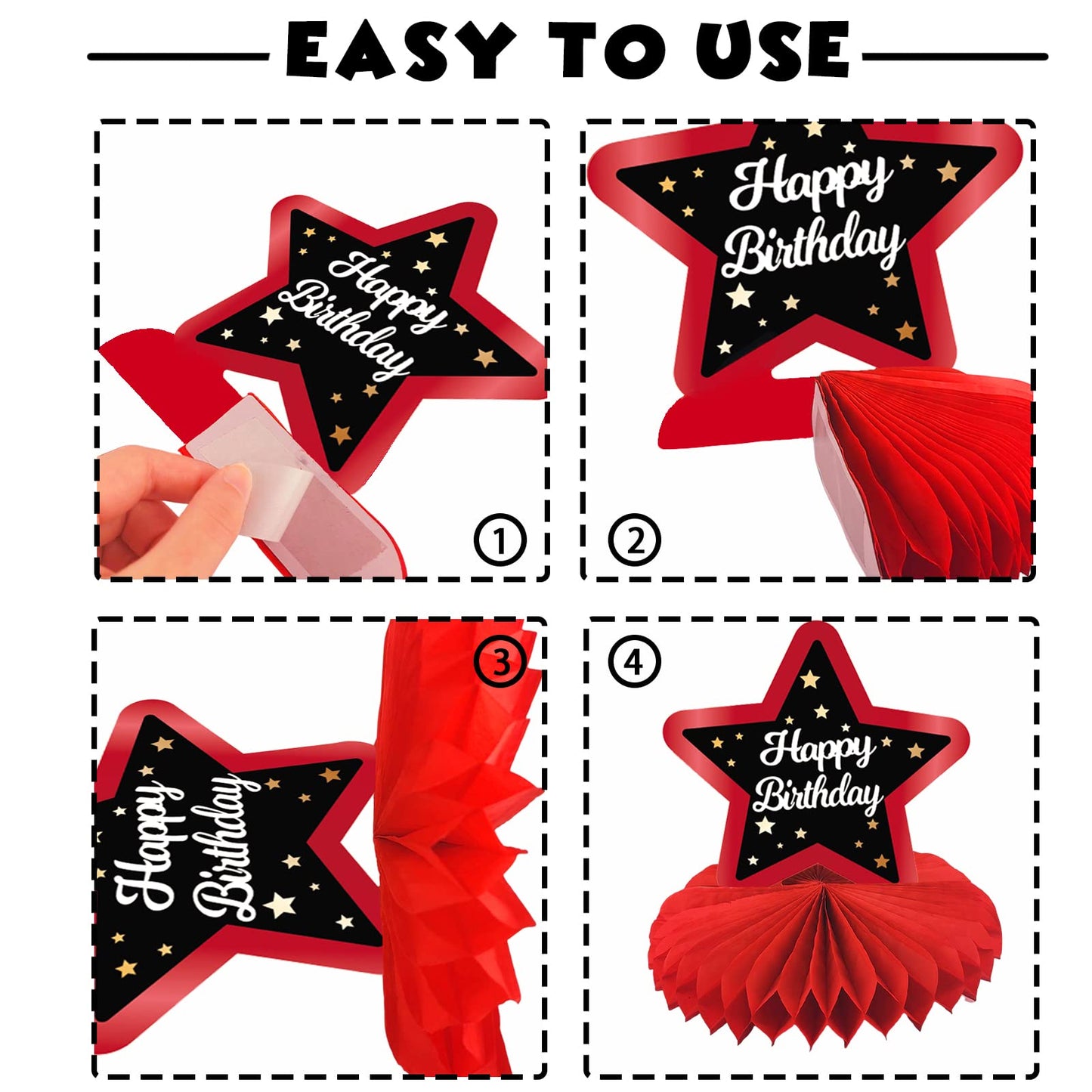 Happy 100th Birthday Red and Black Table Honeycomb Centerpieces Balloons Theme Decor Table Decorations Table Toppers for Girls Women Princess 100