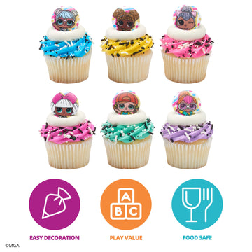 DecoPac L.O.L. Surprise! Rings, 24 L.O.L. Surprise Funseeker Cupcake Decorations Featuring 6 Different Dolls - 24 Pack