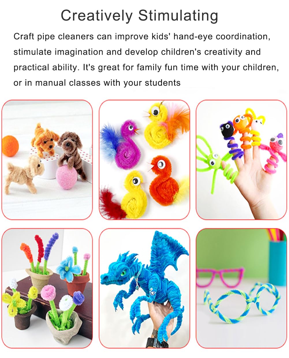 Grey Pipe Cleaners, 100 Pieces Chenille Stems Craft, 12 inch Long Fluffy Pipe Cleaners for Creative DIY Art Craft Projects, Home Decoration Supplies