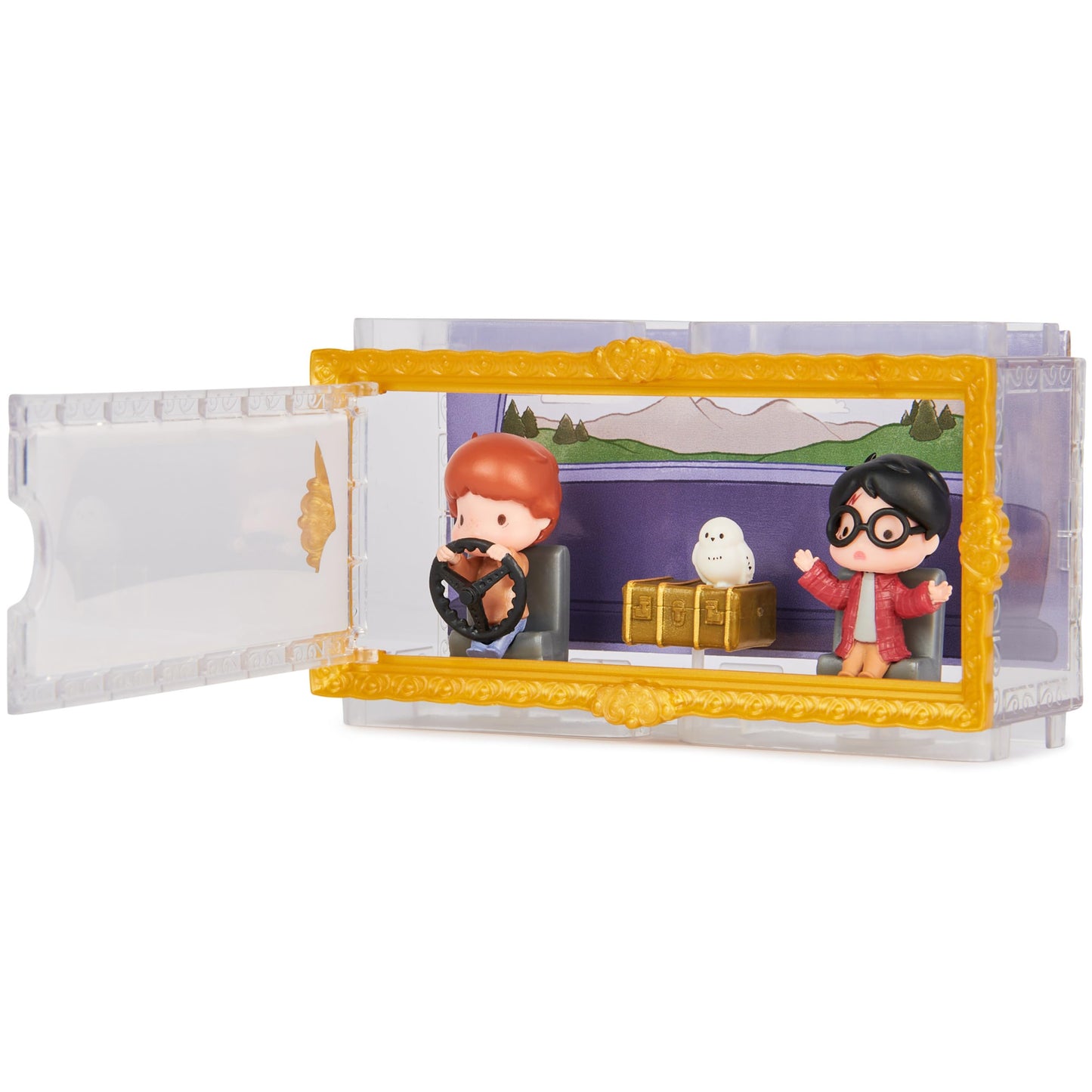 Wizarding World Harry Potter Micro Magical Moments Collectible Figures Multipack Ford Anglia with Harry Potter, Ron Weasley, Owl Hedwig and Display