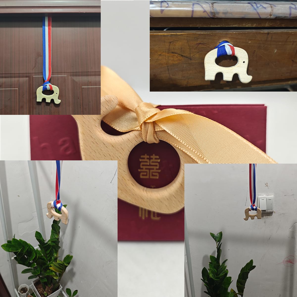 10pcs Lovely Cartoon Natural Wooden Octopus Pendant Pure Natural Beech Wood Animal Shape for Handmade Home Decoration (Peace Sign)