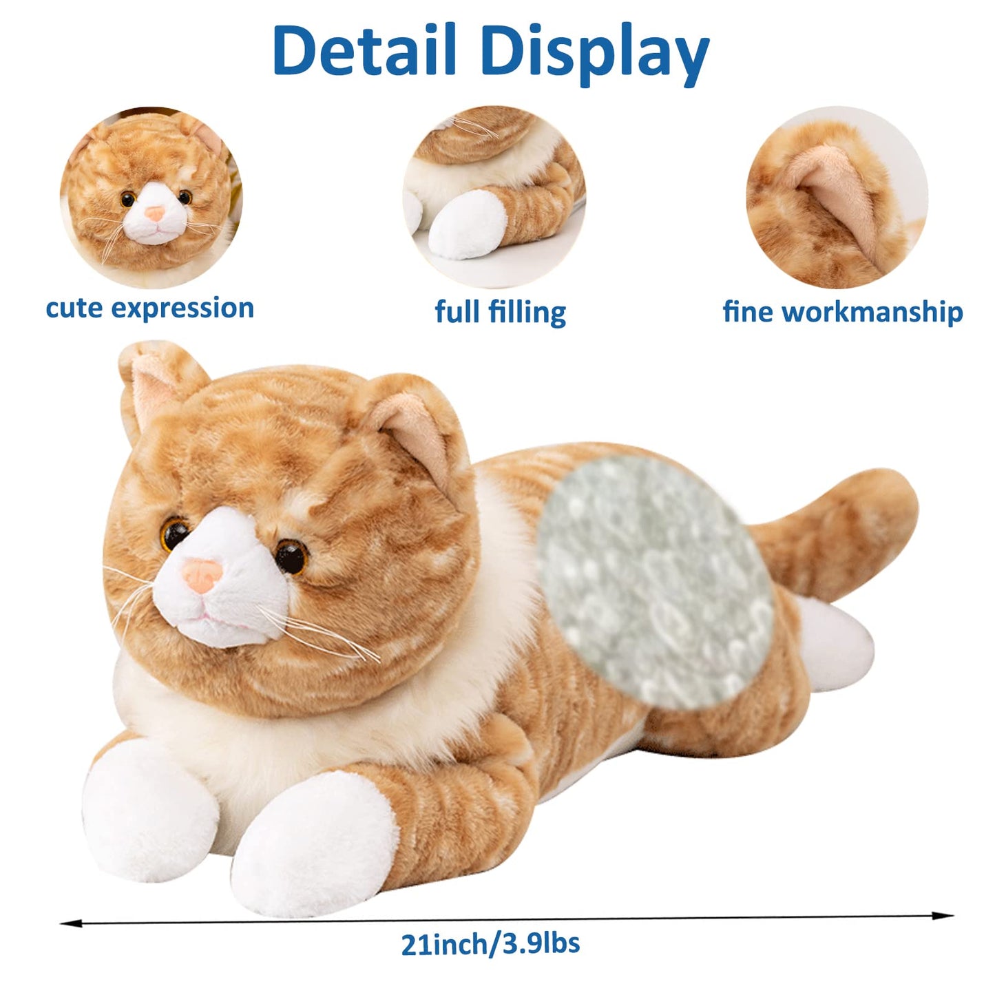 Litence Cat Weighted Stuffed Animals, 3.9 lbs Weighted Cat Plush Toy Realistic Cat Weighted Plush Animals Pillow Cute Kitten Plushies Toy Gifts