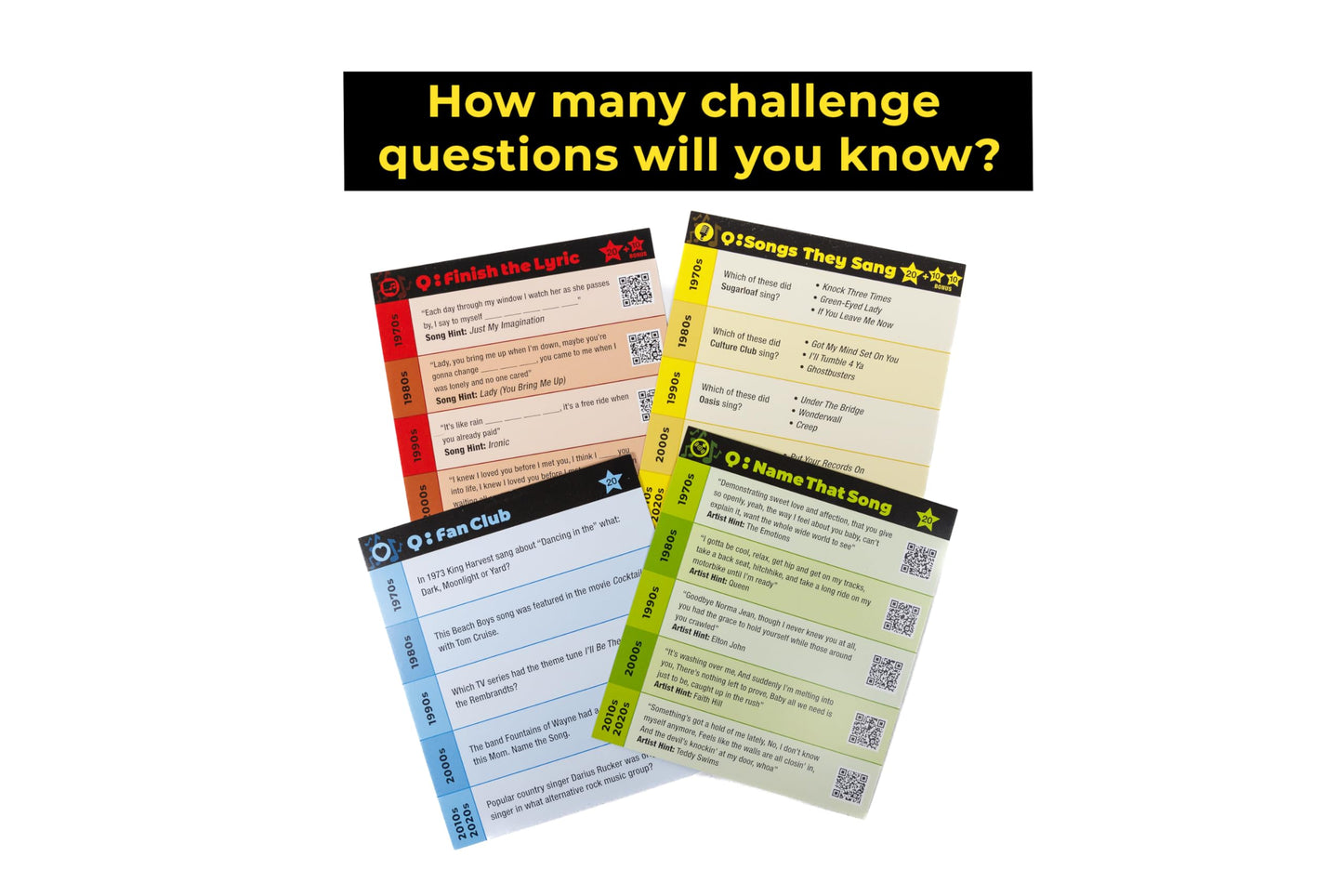 SongFest! Music Trivia Party Game | Song Hint QR Codes Play Music You Remember | 1000 ?’s | 70s Thru Today | 4 Fun Challenge Categories for Adult
