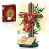 Jesus Cross Flower Building Set, Religious Cross Collectibles Jesus Catholic Building Toys, Christian Crucifix Floral Decor Display, Easter