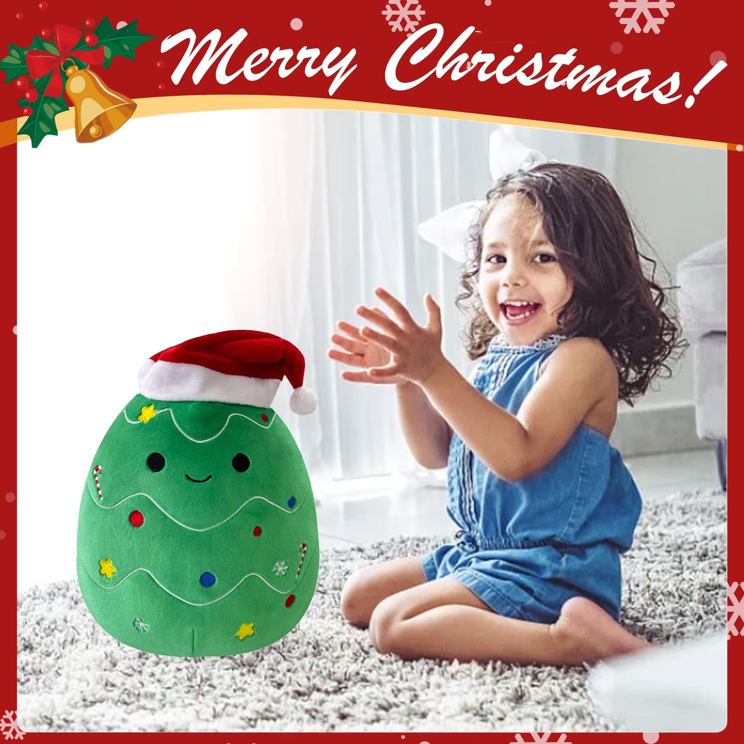 IORNBEAU 9.8-Inch Christmas Tree Plush Pillow - Green Christmas Plush - Collectible Soft & Cute Christmas Tree Stuffed Animal Toy - Gift for Kids