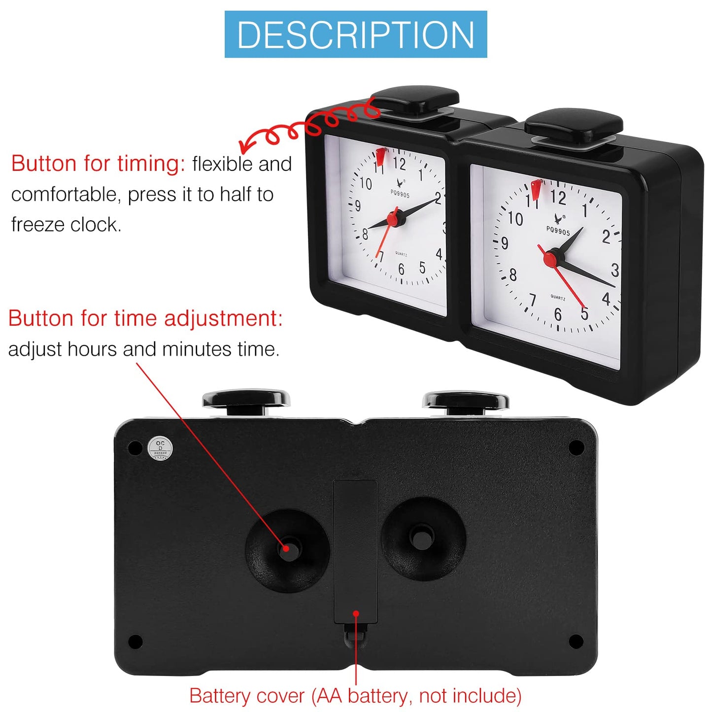 LEAP Analog Chess Clock Traditional Chess Timer with Two Large Dials Chess Set Timer for Chess, Chinese Chess and I-GO (PQ9905)