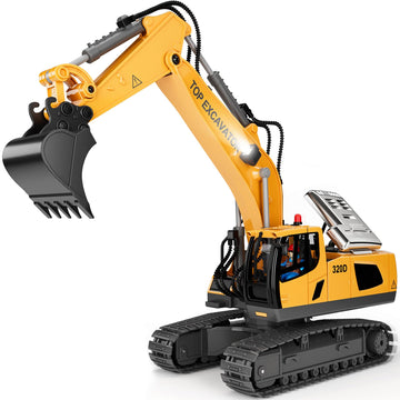 KIDMARKT Remote Control Excavator Toy for Boys | 11-Channel Metal Construction Truck with Lights, 2×1200mAh Batteries, 120-Min Playtime | RC Excavator