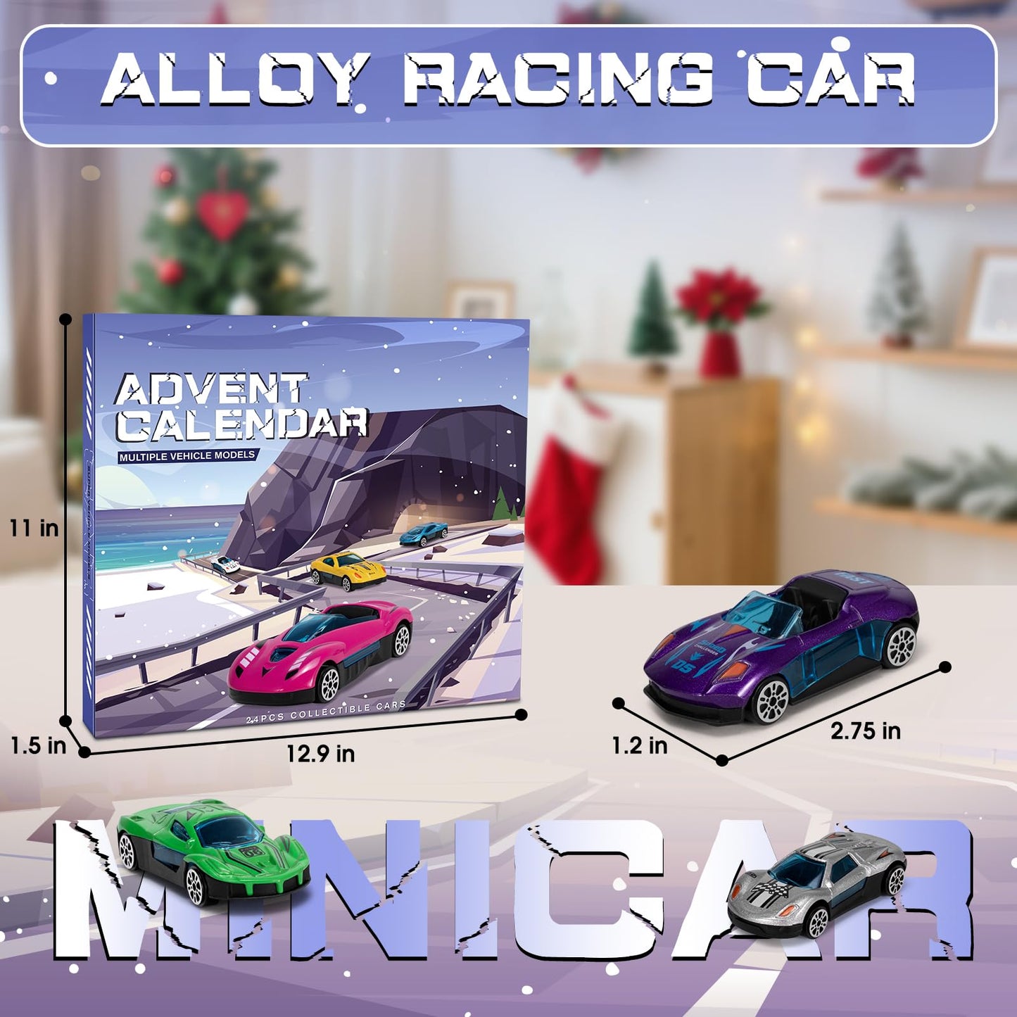 JolliBrix Cars Advent Calendar 2025 for Kids, 24 Pack Alloy Vehicles Toy Christmas Countdown Calendar, Ideal Gift for Kids Boys Toddlers Girls