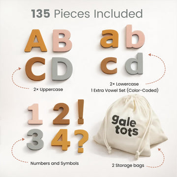 Gale Tots Magnetic Letters and Numbers for Kids, 135 Neutral Aesthetic Premium EVA Foam Alphabet Magnets for Fridge, Color-Coded Vowels, Uppercase