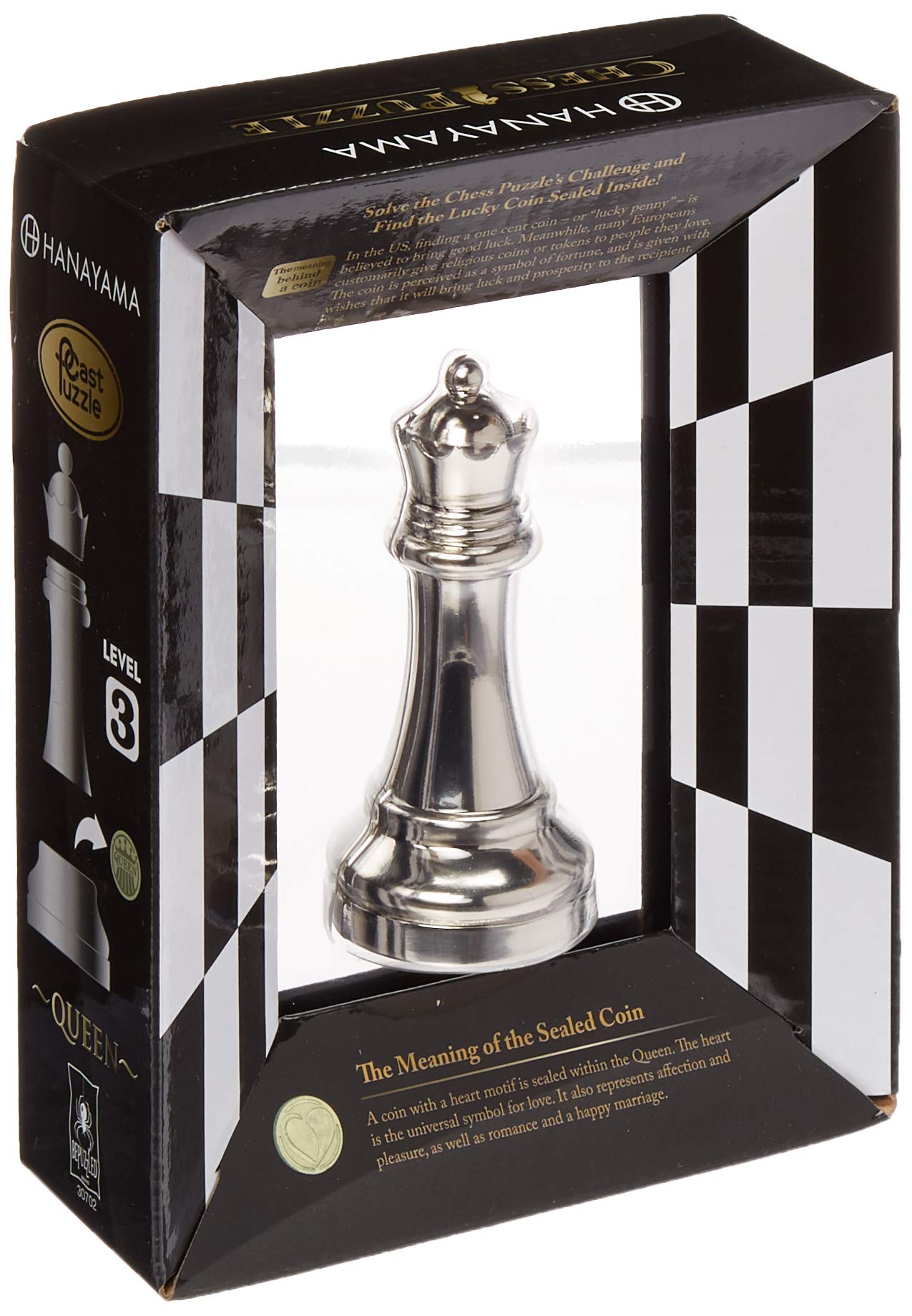 BePuzzled Hanayama Metal Cast Queen Chesspiece Puzzle Find Lucky Coins, Advanced Challenging Brain Teaser Game for Kids Age 8 & Above (Level 3)
