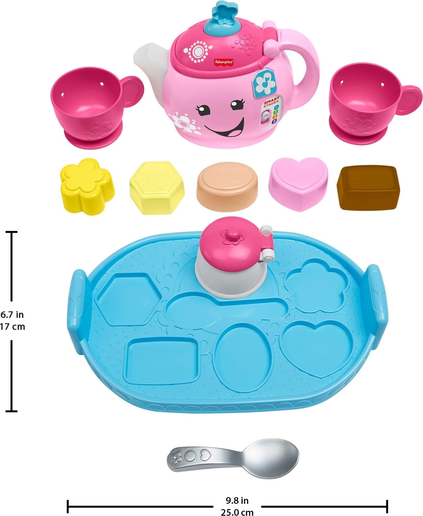 Fisher-Price Toddler Toy Laugh & Learn Sweet Manners Tea Set with Smart Stages Learning Songs for Pretend Play Kids Ages 18+ Months