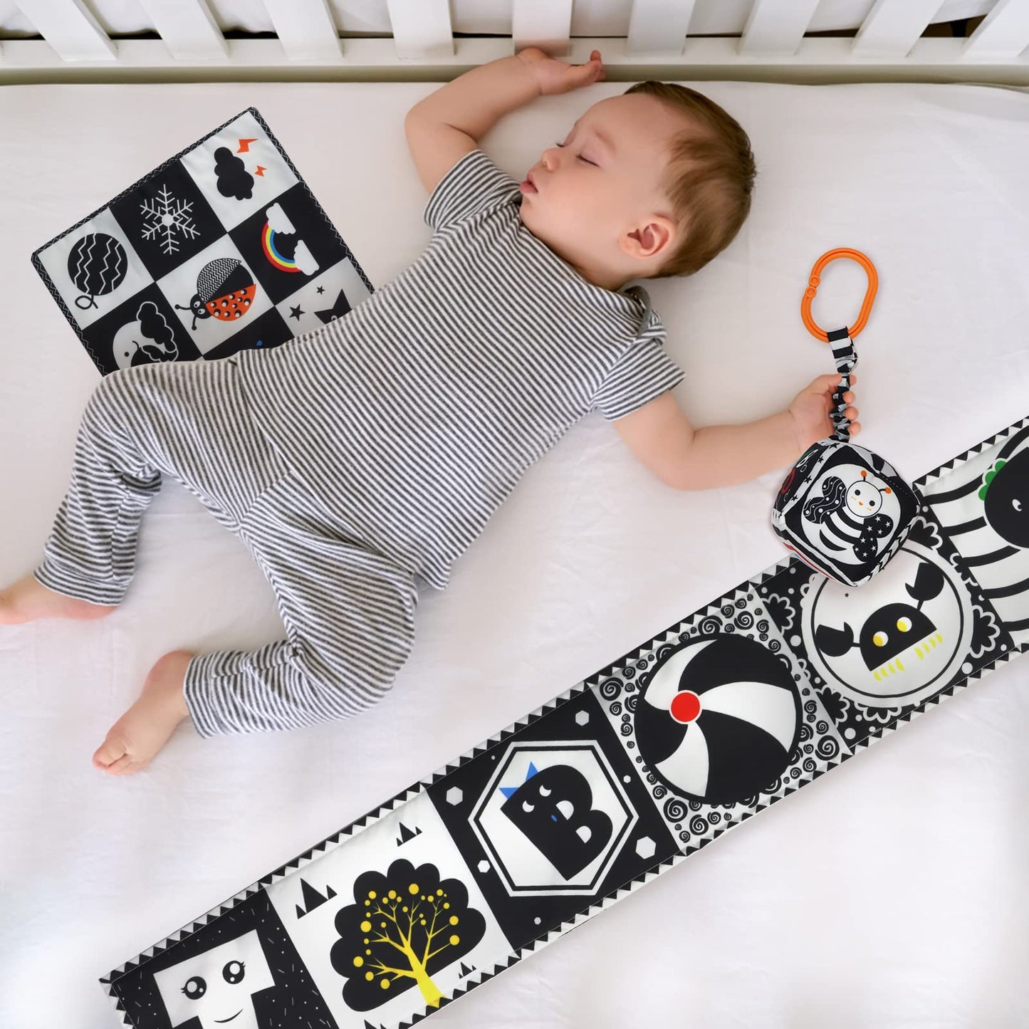 KUANGO 3 PCS Black and White High Contrast Baby Toys Newborn Toys 0-6 Months, Visual Stimulation Sensory Soft Book, Infant Tummy Time Toys 0-3-6