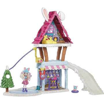 Mattel Enchantimals Hoppin’ Ski Chalet (25-in) with Bevy Bunny Doll (6-in) & Jump Animal Figure, with 5 Areas of Play, Go up Lift & Slide Down Slope