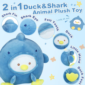 MOIEMIAS Original Adorkable Duck Plush Toy Pillow 8.66? Cute Shark Stuffed Animal Soft Fluffy Squishy Plushie with Shark Outfit Gift for Kids Bedroom