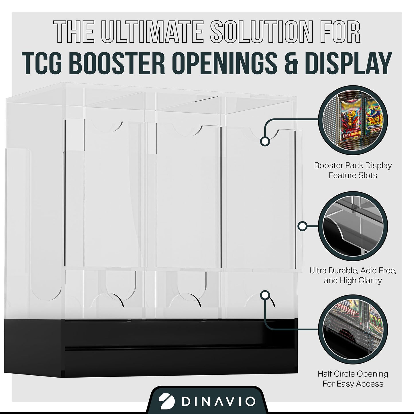 Dinavio Crafthouse 3-Slot Booster Pack Dispenser with Black Base - Fits 120 Booster Packs for Dispensing - Compatible with TCG Trading Card Boosters