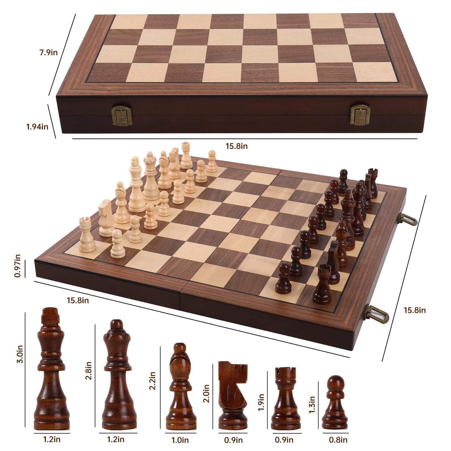 Rinten Magnetic 15" Wooden Chess Set, Portable Travel Folding Chess Board Sets Strategy Game for Adults Chess Lovers, Beginners