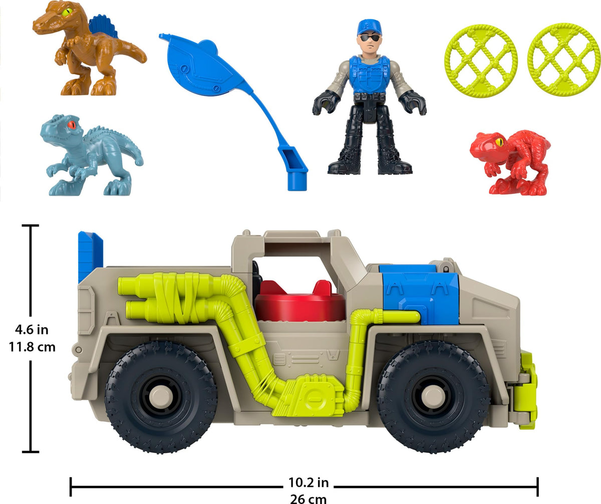 Fisher-Price Imaginext Jurassic World Dinosaur Toys Track & Transport Dino Truck & Figure Set for Pretend Play Kids Ages 3+ Years