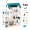 OOOK Wooden Dollhouse with Liftable Elevator - 2.6 Feet High Modern Doll House for Kids Toddlers - Including 21 Furniture Pieces, 4 Family Dolls,