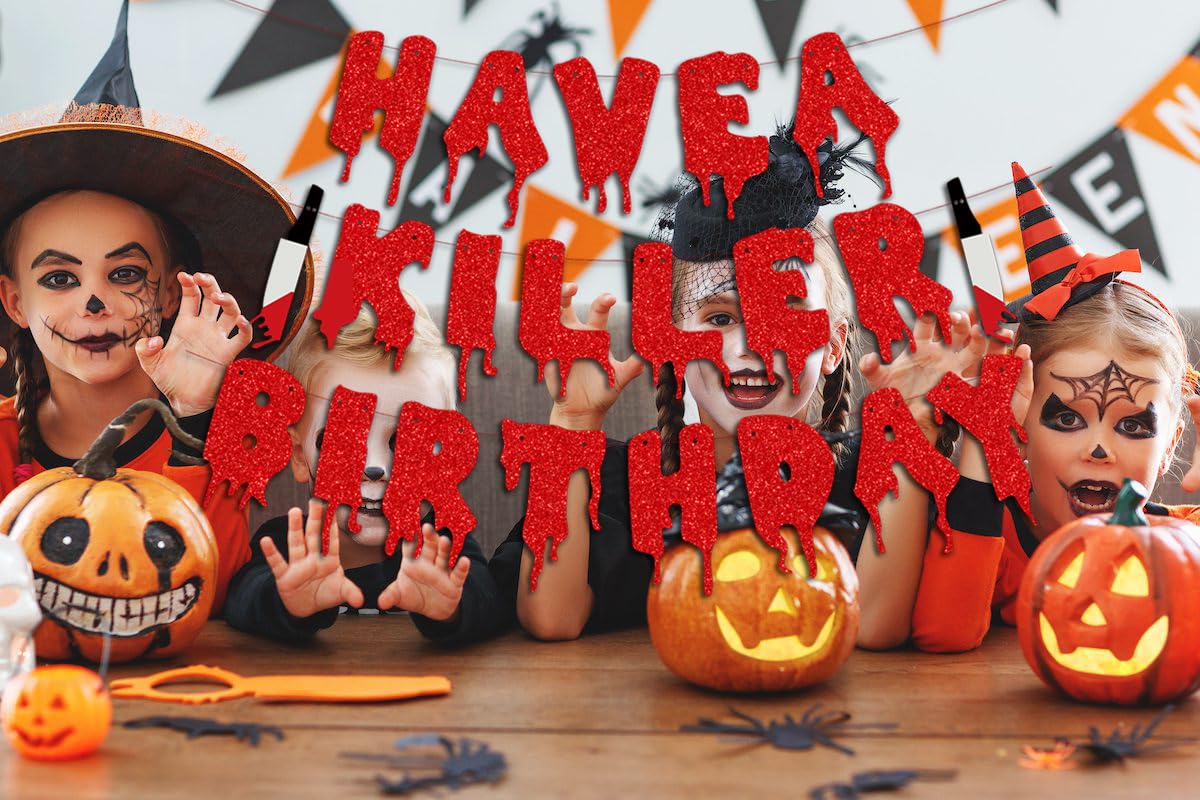 Have a Killer Birthday Party Banner, Halloween Horror Birthday Party Decorations, Halloween Bloody Horror Movie Birth day Party Decorations, Zombie