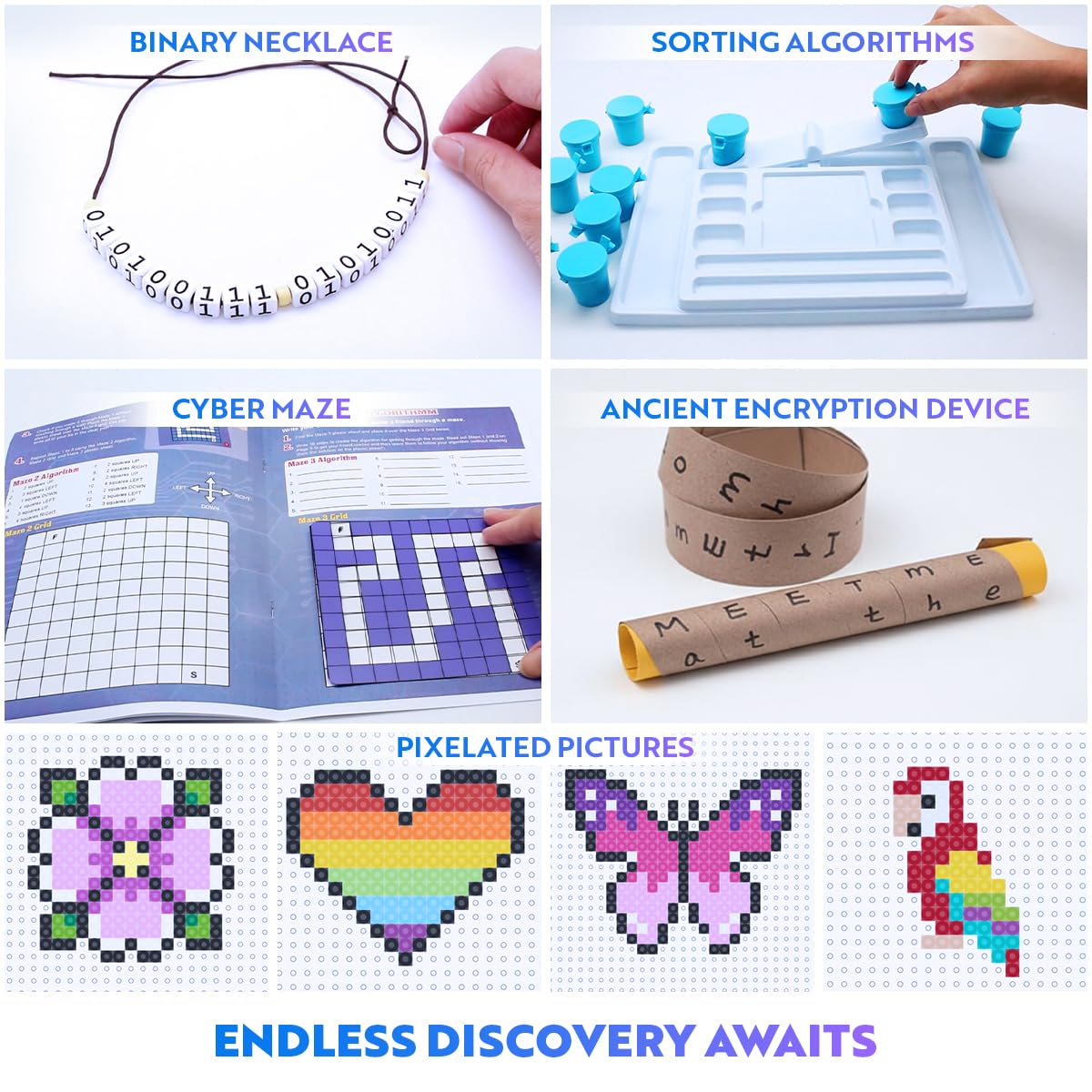Playz My First Coding & Computer Science Kit - Learn About Binary Codes, Encryption, Algorithms & Pixelation Through Fun Puzzling Activities Without