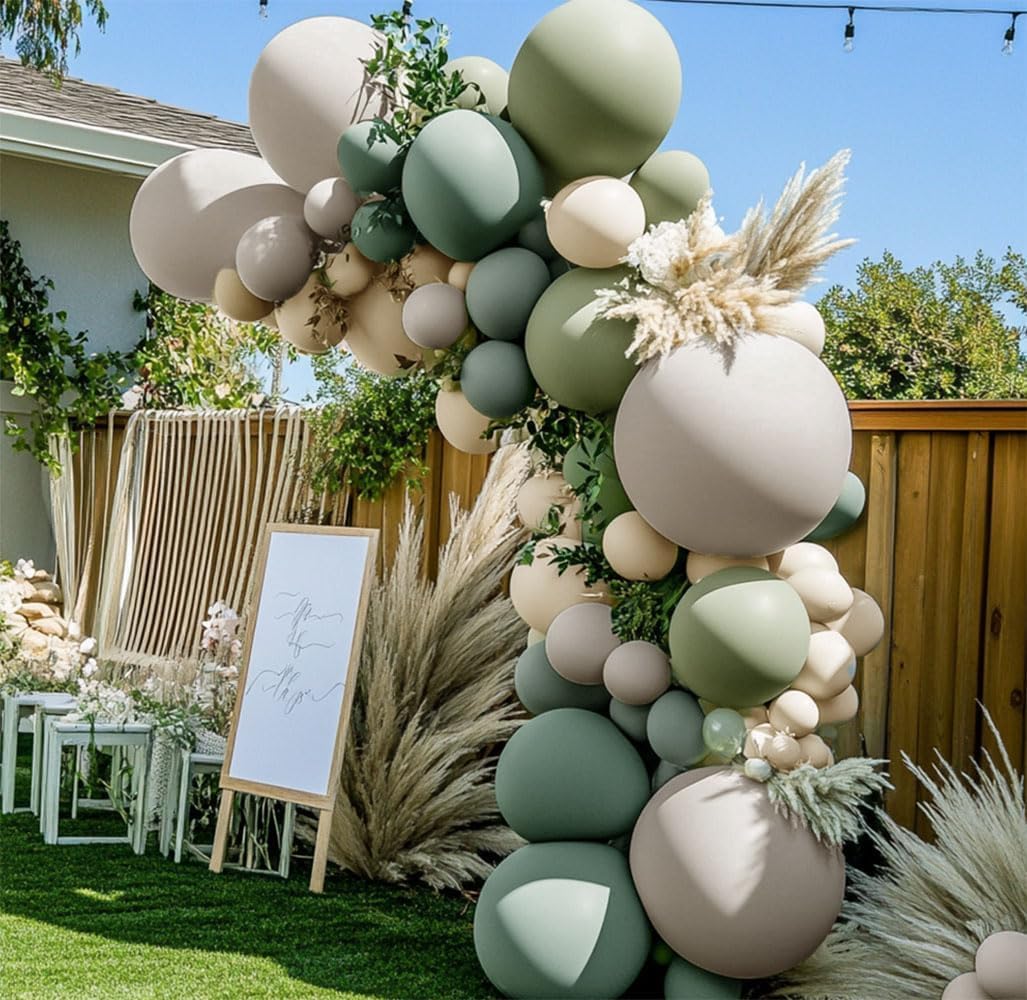 Dusty Green White Sand Balloon Garland - Double Stuffed Light Sage Green White Cream Balloon Arch Kit Latex Olive Beige Balloons for Baby Shower