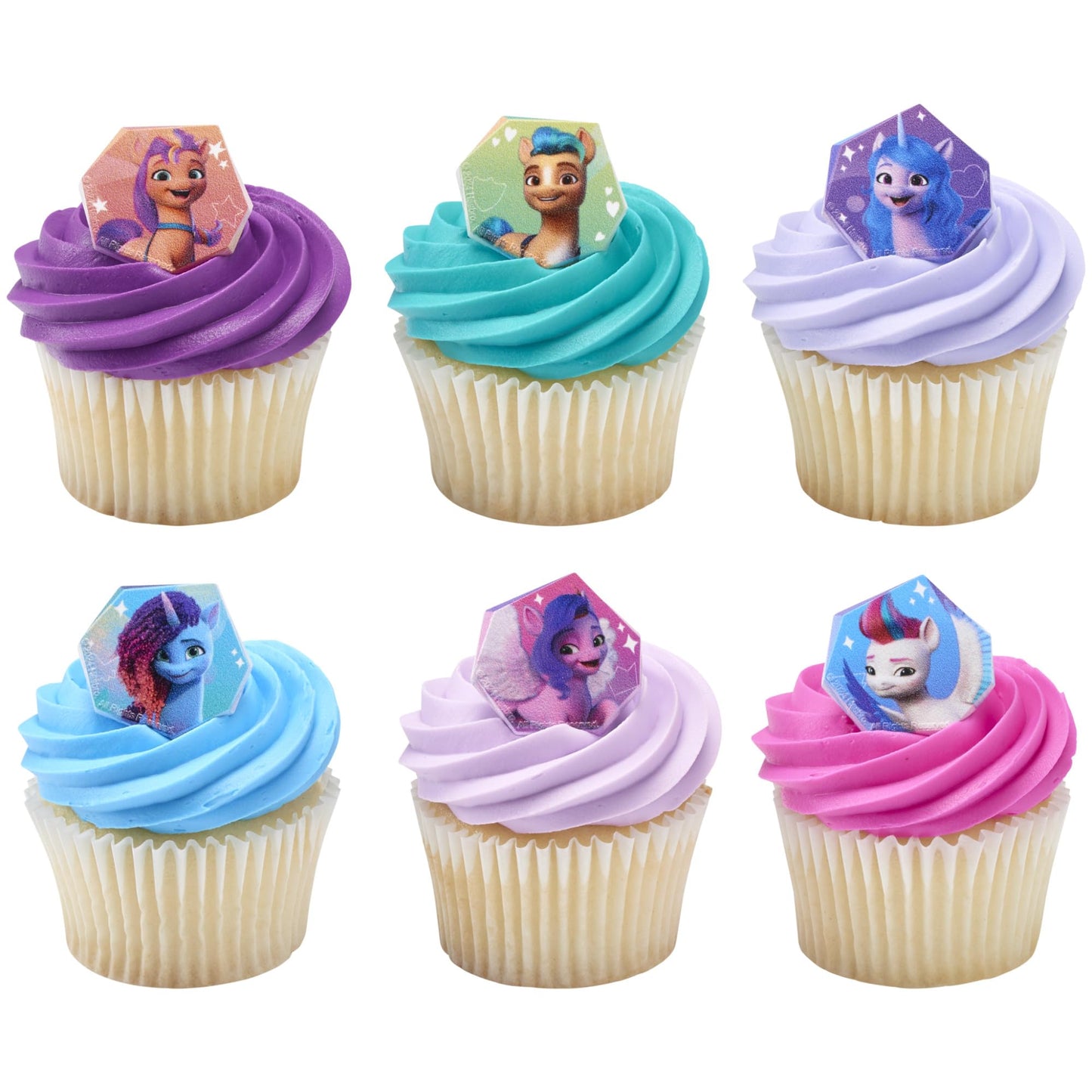 DecoPac My Little Pony Rings, 24 Cupcake Toppers Featuring 6 Designs, Food Safe Cake Decorations For Birthday, Party, Celebration - 24 Pack